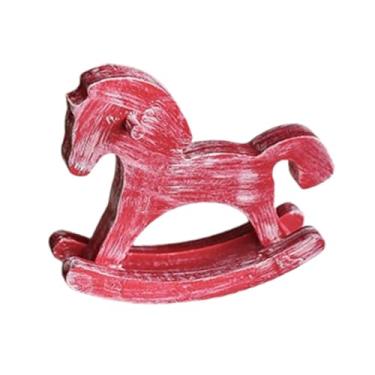 Imagem de Generic Decoração de cavalo de balanço de madeira, estatueta de cavalo de balanço, enfeite de peça central, artesanato, enfeite colecionável para a temporada, Vermelho