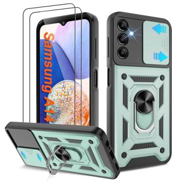 Imagem de Capa para celular Samsung Galaxy A14-5G com [2 peças] protetor de tela HD, capa de câmera deslizante e suporte de anel magnético 【Grau militar】 Resistente à prova de choque Fancy Carcasa para Galaxy