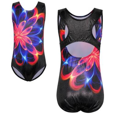 Imagem de Collant de ginástica TFJH E Girls Black Flower 6A poliéster
