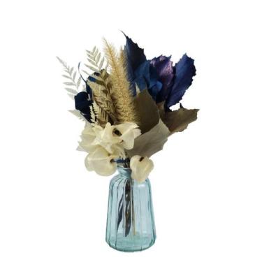 Imagem de Arranjo Floral Seco no Vaso de Vidro Decorativo - Azul - Pense Flores