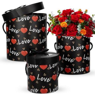 Imagem de Conjunto de caixas de presente Hollyone 3 Round Nesting Black with Lov