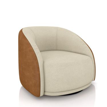 Imagem de Poltrona Decorativa Jenny Base Giratória em Metal Preto Bouclê Off White/Caramelo G45 - Gran Belo