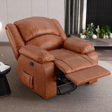 Imagem de Poltrona do Papai Reclinável Sala de Cinema Madrid Glider Manual Giratória Massagem USB PU Caramelo Brilho  G26