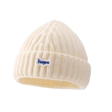 Imagem de RYZGOJV Chapéu infantil quente de inverno, chapéu infantil de inverno para crianças, boné infantil unissex de lã cor pura esperança-branco