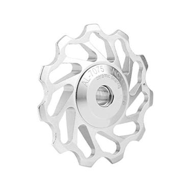 Imagem de Polia do desviador traseiro, 2 peças bicicleta bicicleta rolamento de cerâmica roda jockey liga de alumínio guia desviador traseiro rolo para bicicleta mtb (vermelho 11 t)(M-Silver)