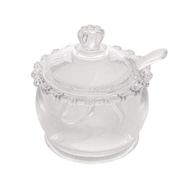 Imagem de Açucareiro de Cristal C/Colher Plástica Daisy Transparente 11x10,5cm Wolff