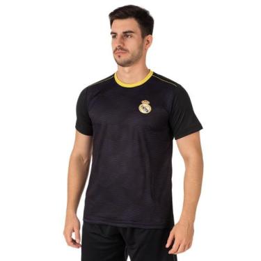 Imagem de Camisa Real Madrid Masculina Dry Fit Preto/Dourado Balboa, Preto, Dour