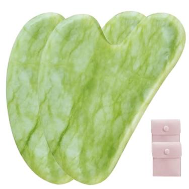 Imagem de 2 peças Gua Sha ferramentas faciais Guasha para rosto metal Gua Sha apertar a pele massagem Guasha ferramenta de beleza para olhos corporais massageador cuidados com a pele (verde)