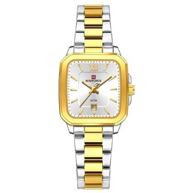Imagem de Relógio De Quartzo Feminino Casual Mostrador Quadrado Pulseira Em Aço Inoxidável Impermeavel Dourado Prata