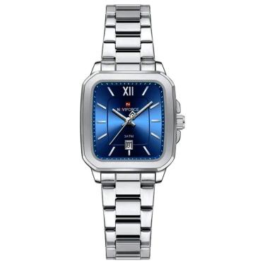 Imagem de Relógio De Quartzo Feminino Casual Mostrador Quadrado Pulseira Em Aço Inoxidável Impermeavel Azul