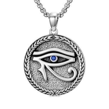 Imagem de Lattd Colar de Olho de Hórus para Homens Prata Esterlina 925 Pingente Egípcio Joia, com Corrente de Aço Inoxidável 55 cm + 5 cm