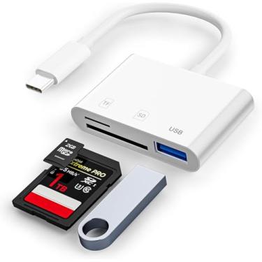 Imagem de Leitor de cartão de memória USB C para SD/TF, adaptador de leitor de cartão de câmera USB 3 em 1 compatível com cartões SD, SDHC, SDCC, MicroSD, MicroSDHC, Micro SDCC, UHS-I, UHS-II