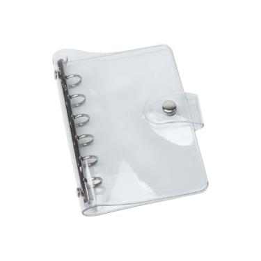 Imagem de Mogoostry A7 fichário de 6 anéis, transparente, recarregável, fichário de PVC com fecho de botão de pressão, pasta de arquivo para 6 furos, papel de enchimento de folhas soltas, planejador pessoal