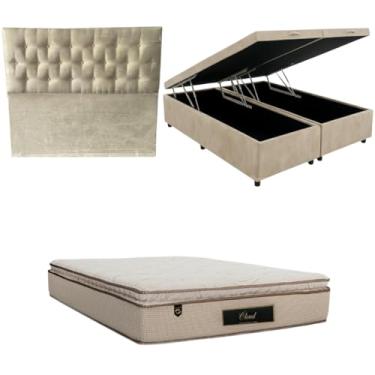 Imagem de Cama Box Baú Bipartida Blindada com Colchão Cloud Molas Ensacadas C/Pillowtop 32cm + Cabeceira Botonê (SUEDE BEGE, Casal Bipartido)