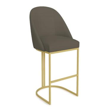 Imagem de Banqueta Alta Bela Suede Base Metálica Industrial Dourado - Pallazio