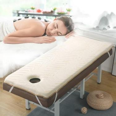 Imagem de Colchão De Cama De Beleza/spa Com Faixas Elásticas, Mesa De Massagem De Cabeça Trapezoidal, Colchão Com Orifício De Respiração Facial, Almofada De Cama De Cílios, Beige, 70x185cm
