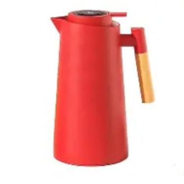 Imagem de Jarra Térmica Garrafa de Café Inox com Termômetro Digital LED e Cabo de Madeira - Parede Dupla, Isolamento a Vácuo, Design Escandinavo (VERMELHO)