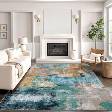 Imagem de vivorug Tapete lavável, tapete ultra macio 15 x 23 cm, tapete abstrato antiderrapante, tapetes resistentes a manchas para sala de estar e quarto, tapete fofo moderno (nuvens rosadas, 180 x 24 cm)