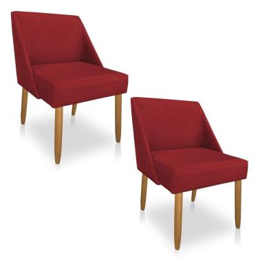 Imagem de Kit 02 Cadeiras Poltona Juliana Suede Vermelho Pés Palito Castanho