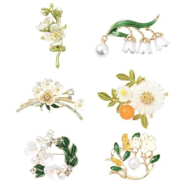 Imagem de UR URLIFEHALL 6 broches de flores, broche, folha, floral, lapela, emblemas, para mochilas, roupas, casacos, xale, chapéu, bolsa para vestidos, artesanato, faça você mesmo