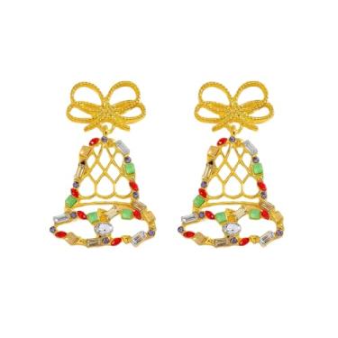 Imagem de Brincos de doces de Natal para mulheres, brincos com pingente de sino de Natal com strass colorido, brinco festivo rosa e vermelho, pirulito, acessórios para fantasia de Natal, presente de festa de