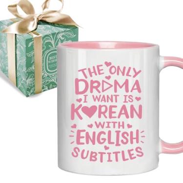 Imagem de Puouoonyi Presente engraçado para amantes de drama K para namorada, esposa, irmã amigas, caneca de café coreana, presente para mulheres, caneca Kdrama, presentes pop K 325 ml