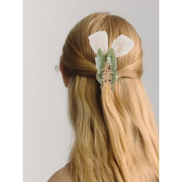 Imagem de 1 garra de cabelo com design de flor, liga de zinco branca floral e ganchos de cabelo de garra de poliéster, acessórios de moda para mulheres, salão de maquiagem, acessórios finos grossos, 152 x 75 x