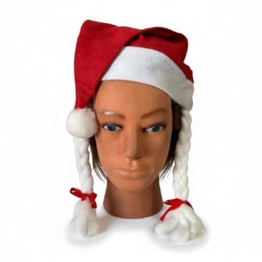 Imagem de Gorro Mamãe Noel De Feltro Com Tranças Fantasia Natal