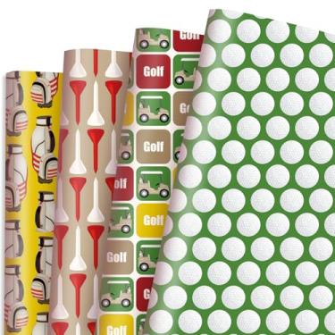 Imagem de Altarho Papel de embrulho de golfe para meninos e homens, saco de golfe, impressão de bola, embrulho de presente para dia dos pais, festa esportiva, aniversário, decoração de celebração - 48 x 68