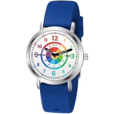 Imagem de Afcrho Relógios infantis, relógio infantil para aprendizagem, hora de aprendizagem e tempo fácil de ler, relógio analógico para meninos e meninas de 3 a 11 anos, 11. Mostrador de dardo, pulseira azul