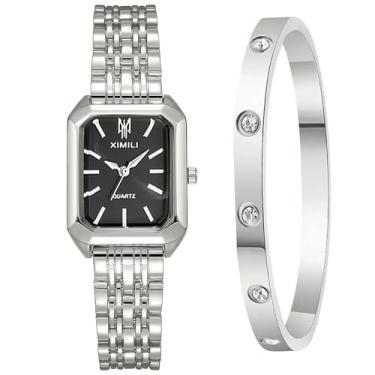 Imagem de Kchss Relógios femininos de pulso, pulseira de aço, relógio feminino casual, Anúncio. Prata e preto