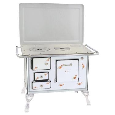 Imagem de Fogão A Lenha Tradicional Venâncio 01 Com Tampa Branco Florido 1dftbr