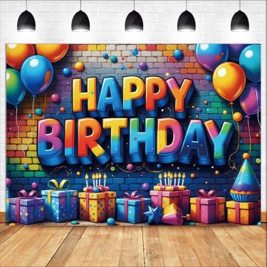 Imagem de Tapeçaria para pendurar na parede, festa de aniversário, balões coloridos 150x100cm