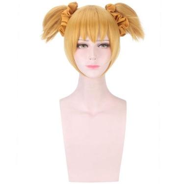 Imagem de Peruca de cosplay, loira, curta, com rabos de cavalo duplos, 35 cm, re