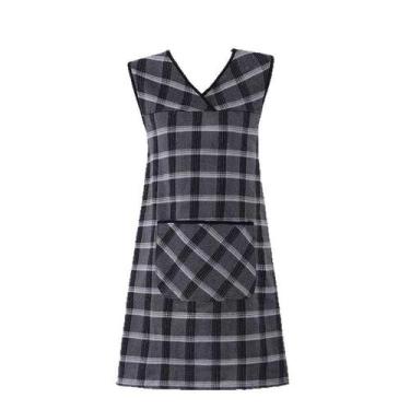 Imagem de Avental feminino de algodão sem mangas com design clássico xadrez P - 