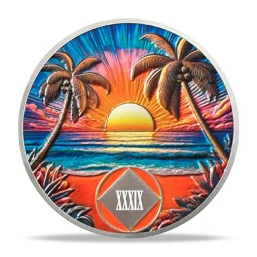 Imagem de Moeda de sobriedade de 39 anos - Medalhões NA de praia | Chips e medalhões AA Narcóticos Anônimos | Presentes de recuperação de vícios para comemorar marcos de aniversário de recuperação | Presentes