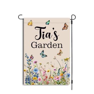 Imagem de Bandeira de jardim Tia's - Bandeira de jardim ao ar livre com flores silvestres e borboletas - Decoração de jardim primavera verão - Dia das Mães - Presente de aniversário para Tia - Dupla face 30 x