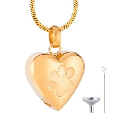 Imagem de CREATCABIN Colar de urna de coração pequeno para cinzas, joia de cremação para mulheres, pingente de impressão de pata de animal de estimação de aço inoxidável, memorial memorial, à prova d'água