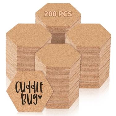 Imagem de 200 peças de porta-copos absorventes de cortiça, almofadas de madeira DIY para canecas, chá, café, taças de vinho, formato hexagonal, conjunto a granel para casa e escritório