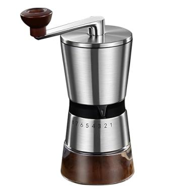 Imagem de Moedor de café portátil com manivela, moedor de rebarbas de cerâmica ajustável de 8 engrenagens, funil de 80 g, manual, câmara de solo de 185 g, viagem