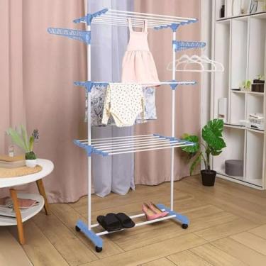 Imagem de Varal De Chão Roupa Calcinha Grade 3 Andares Dobrável Portátil(Azul)