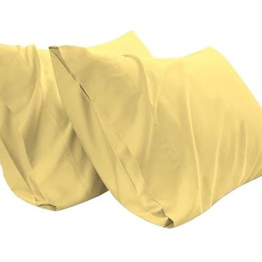 Imagem de TBM fronha extragrande cabe até mesmo nos travesseiros mais fofos, incluindo travesseiros enormes e extra altos, fronha 100% algodão egípcio 600 fios (amarelo pastel, Queen 58 cm L x 86 cm)