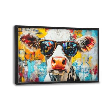 Imagem de Arte de parede de vaca grafite, imagens engraçadas de vaca leiteira, pintura de impressões em tela de animais Banksy, arte emoldurada grande para sala de estar, escritório, quarto, banheiro, corredor