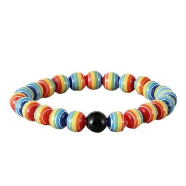 Imagem de 3 pulseiras de orgulho gay, pulseira de orgulho de contas arco-íris com elástico, pulseiras coloridas para homens e mulheres, One Size, Miçanga, pedra, Sem Pedra Preciosa