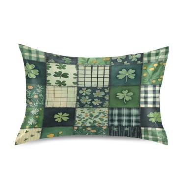 Imagem de ATTX Fronha xadrez verde de São Patrício com fecho de envelope para cabelo e pele, macia, respirável, suave, ambos os lados, capa de almofada de seda refrescante (Queen 50 cm × 76 cm, 1 peça) #623