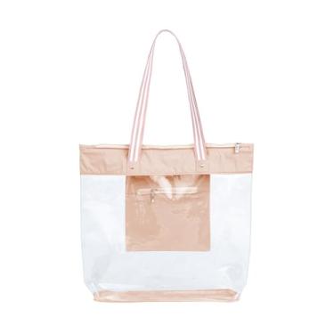 Imagem de Bolsa de Praia e Piscina Impermeável com Zíper e Bolso Interno, Azul Claro, Sacola Tote (Impermeável Transparente, Nude Listra)