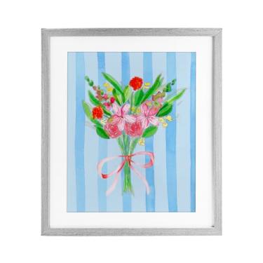 Imagem de Stupell Industries Buquê azul e rosa e laço cinza impressão emoldurada sob vidro, design por Nina Jacobs, 16 x 13