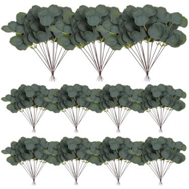 Imagem de JOUTYFOR 50 peças de caule artificial de eucalipto, folhas falsas de eucalipto de dólar prateado, galhos de folhas falsas de toque real para buquês faça-você-mesmo, arranjos florais, decoração de casa
