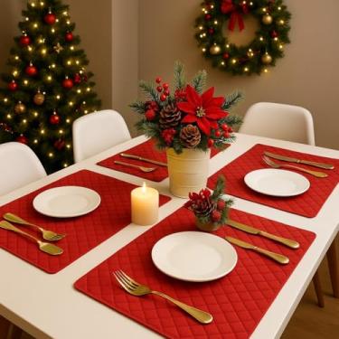 Imagem de Jogo Americano 6 Peças Vermelho Juta Impermeável Lavável Fácil