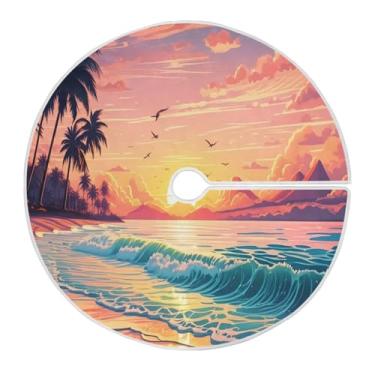 Imagem de Wassud Saia para árvore de Natal com laços seguros, 129 cm, pôr do sol, praia, festiva, árvore de Natal, para festas de ano novo, decoração de casa